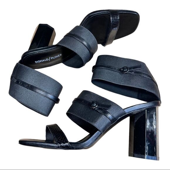 DONALD J. PLINER 8.5 shoes sandals black leather elastic heels designer ankle. - Picture 4 of 8